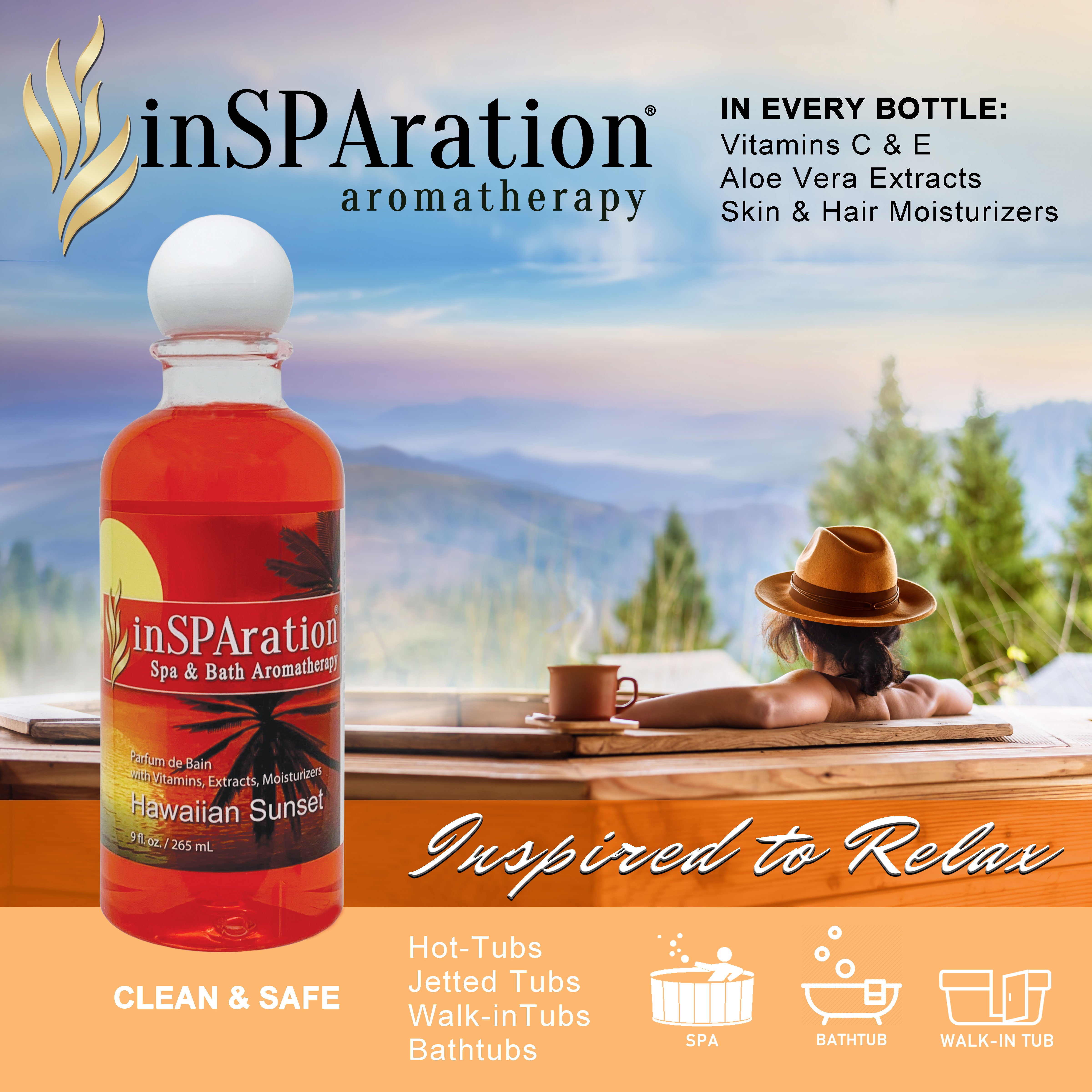 Hawaiian Sunset 9oz Liquid Aromatherapy – Frangipani Hot Tub & Pool Scents | Insparation Spa & Bath Aromatherapy