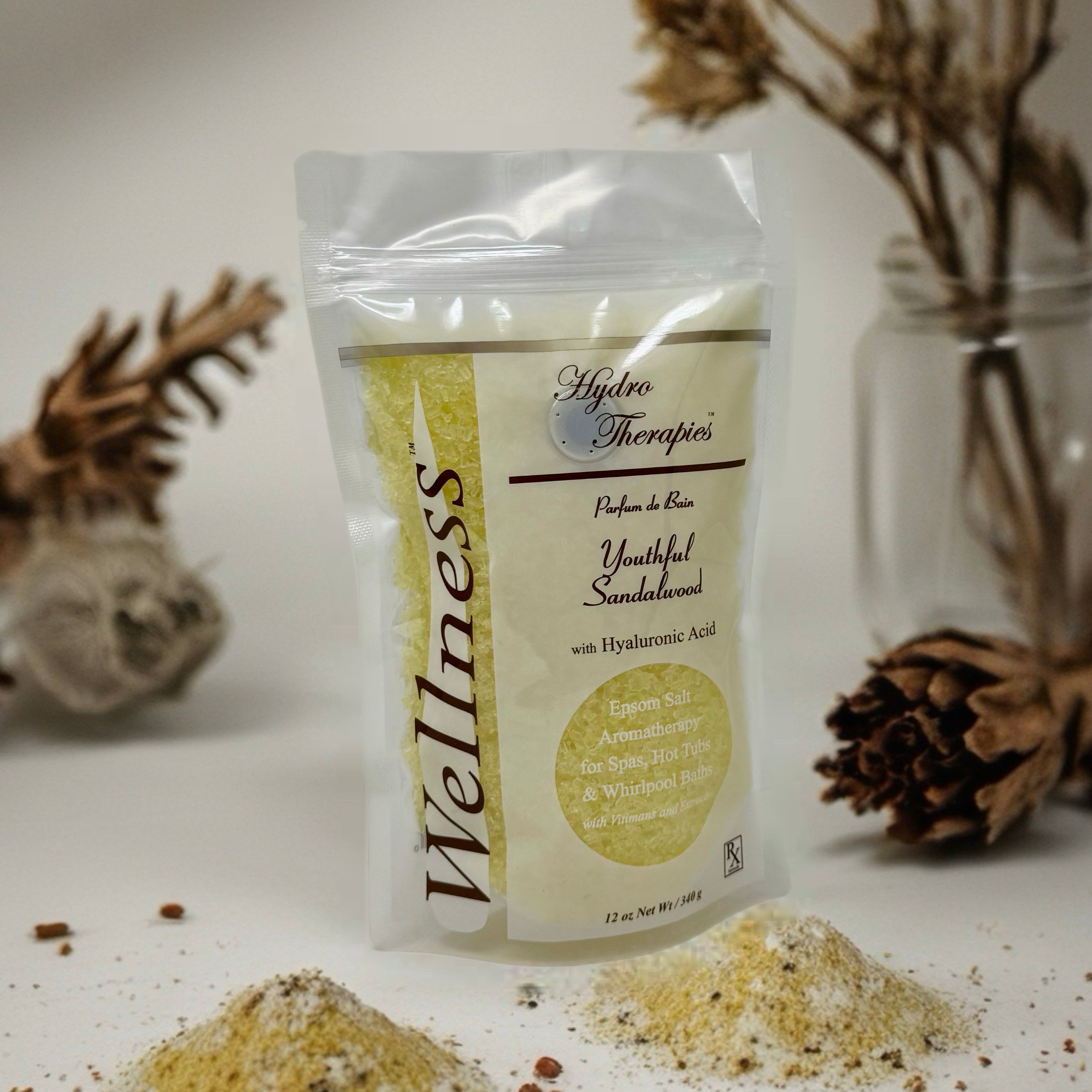 Youthful Sandalwood Wellness 12oz – Relaxing Bath Salts & Spa Bath Soak for Muscle Relaxation, Detoxifying Epsom Salt Bath